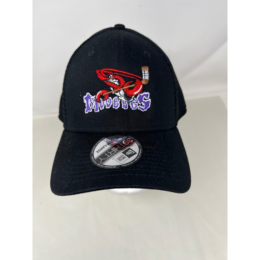 New Era 39THIRTY Mudbugs Hockey Hat Mens M/L Black New Stretch Fit Mesh Cap